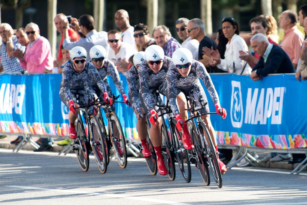 Specialized-Lululemon wins a third consecutive team time trial to kick off the 2014 UCI World Road Championships. in Ponferrada, Spain. Photo: Casey B. Gibson | <a href="http://www.cbgphoto.com">www.cbgphoto.com</a>