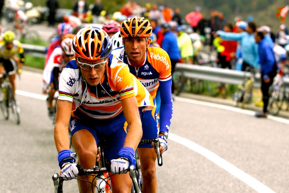 Michael Rasmussen and Michael Boogerd, at the 2003 Giro di Lombardia. Photo by Tim de Waele.