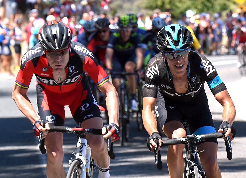 Cadel Evans (BMC Racing) and Richie Porte (Team Sky) initiated the hostilities on the final climb to the line. Photo: Tim De Waele | <a href="http://www.tdwsport.com" target="_blank">TDWsport.com</a>