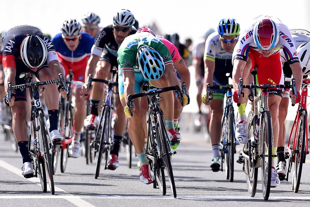 Alexander Kristoff (right) managed to hold off the charging field to win stage 3 in Oman. Photo: Tim De Waele | <a href="http://www.tdwsport.com" target="_blank">TDWsport.com</a>
