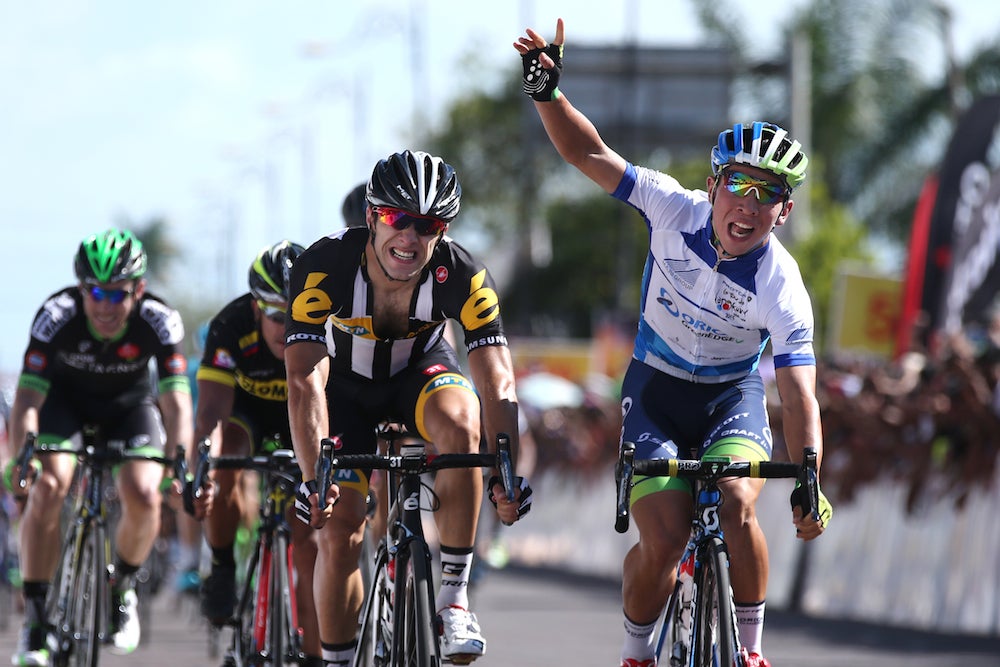 Caleb Ewan (Orica-GreenEdge) claimed his first win at Tour de Langkawi in stage 3 and also slipped into the overall GC lead. Photo: Tim De Waele | <a href="http://www.tdwsport.com" target="_blank">TDWsport.com</a> 
