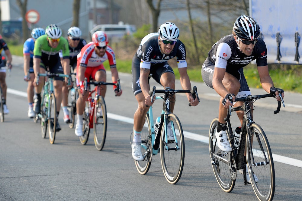 Fabian Cancellara (Trek Factory Racing) and Tom Boonen (Etixx-Quick-Step) have fought many pitched battles in the spring classics, but this year, Boonen is out after dislocating his shoulder in Paris-Nice. Photo: Tim De Waele | <a href="http://www.tdwsport.com" target="_blank">TDWsport.com</a> (File).