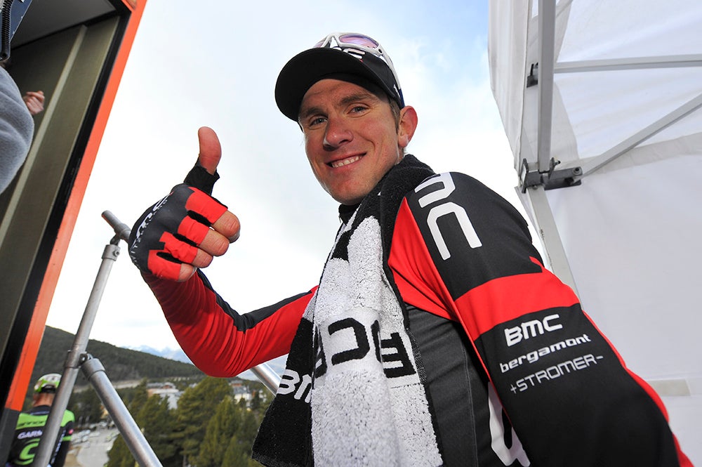 One day after a harrowing crash in Volta a Catalunya, Tejay van Garderen (BMC) celebrated a stage win after a mountainous day of racing. Photo: Tim De Waele | <a href="http://www.tdwsport.com" target="_blank">TDWsport.com</a>