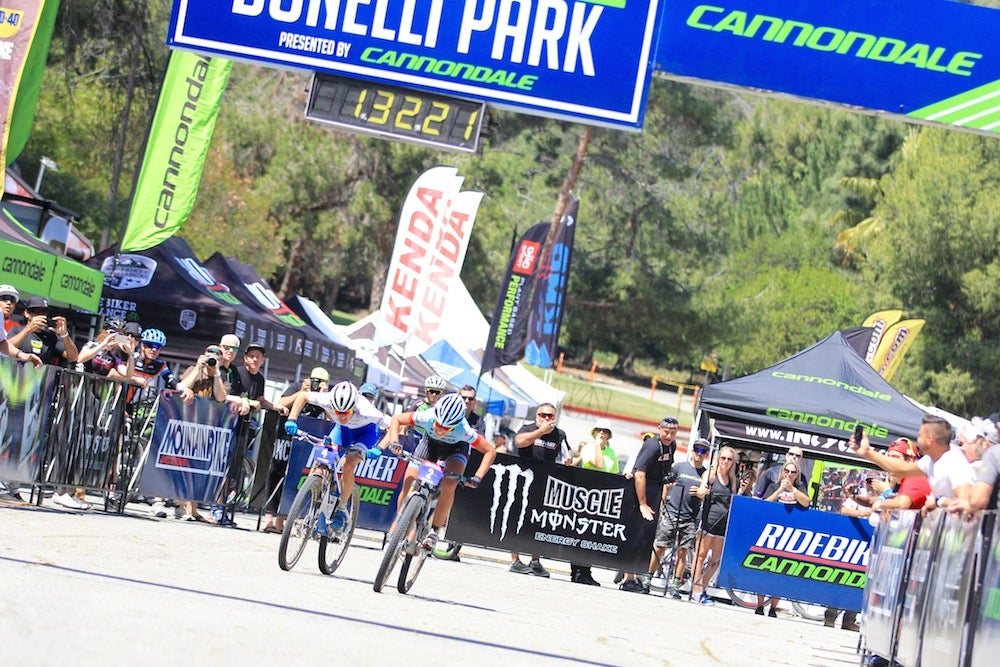 Emily Batty (Trek Factory Racing) outsprinted Catharine Pendrel (Luna Pro Team) in Bonelli Park, Round 3 of the USA Cycling US CUP Series. Photo courtesy Dave McIlvain.