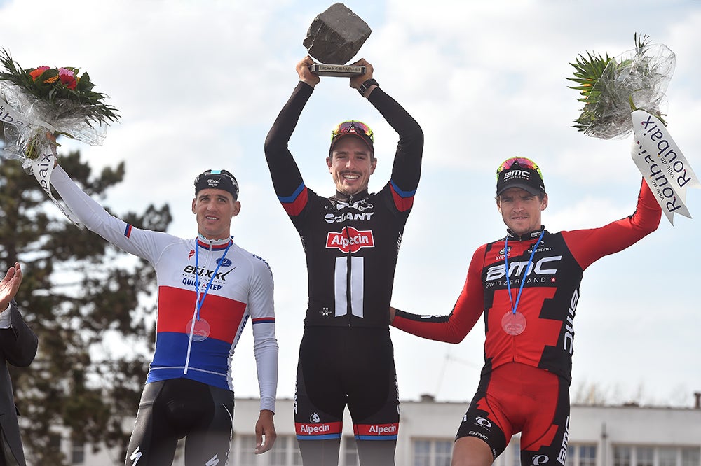 John Degenkolb (Giant-Alpecin) spent much of 2014 rueing his second place at that year's Paris-Roubaix. In 2015, he moved up to the top step on the podium, earning himself a cobblestone trophy. Photo: Tim De Waele | <a href=http://www.tdwsport.com target="_blank">TDWsport.com</a>