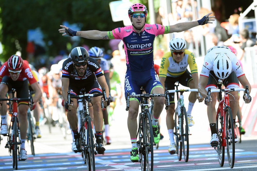 Sacha Modolo (Lampre-Merida) sprinted to his second stage win at the Giro d'Italia in stage 17. Photo: Giro d'Italia