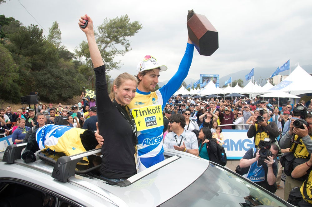 Peter Sagan celebrates his Amgen Tour of California win from the roof of his new Lexus with his girlfriend and adoring fans. Photo: Casey B. Gibson | <a href="http://www.cbgphoto.com">www.cbgphoto.com</a>


