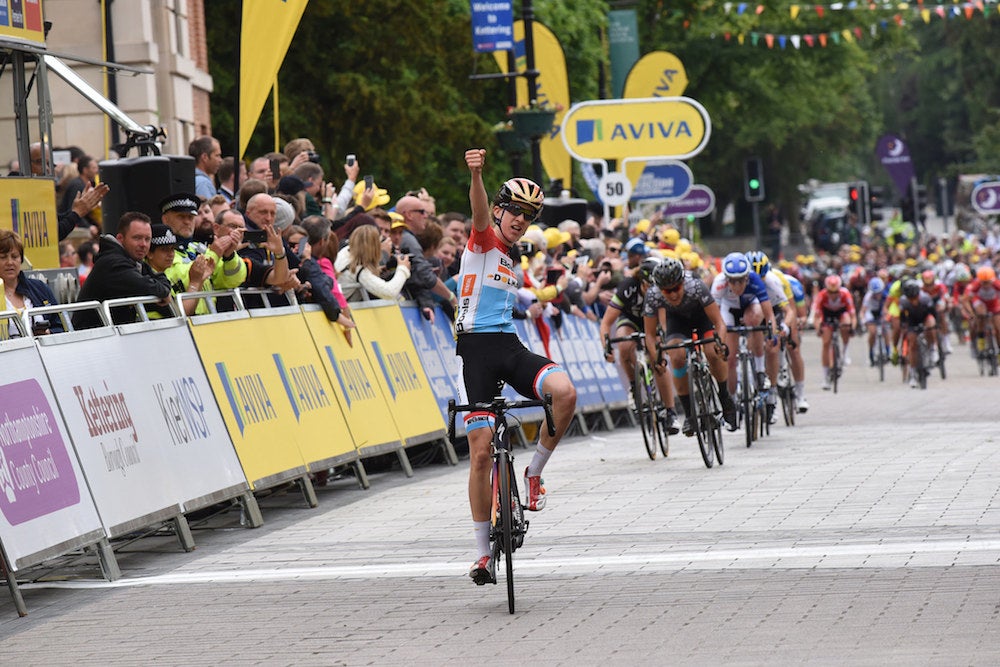 Christine Majerus (Boels Dolmans) sprinted to a stage win and the overall lead in stage 3 of the Aviva Women's Tour. Photo: Aviva Women's Tour