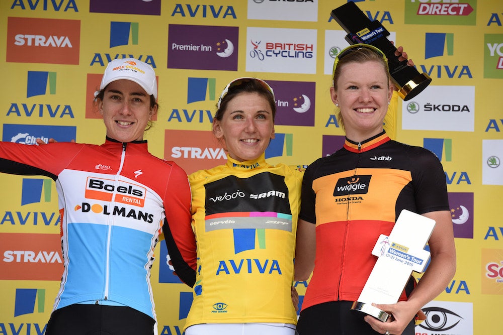 The final podium at the Aviva Women's Tour. Photo courtesy Aviva Women's Tour
