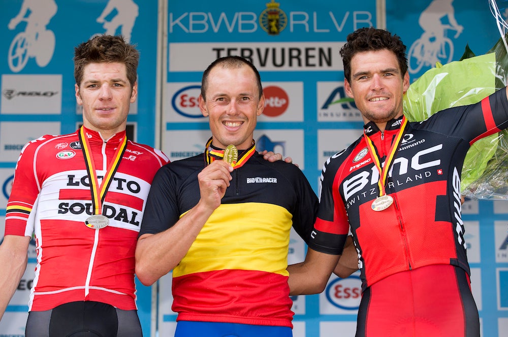Preben Van Hecke celebrates his Belgian road championships victory. Photo: Tim De Waele | <a href=http://www.tdwsport.com target="_blank">TDWsport.com</a>
