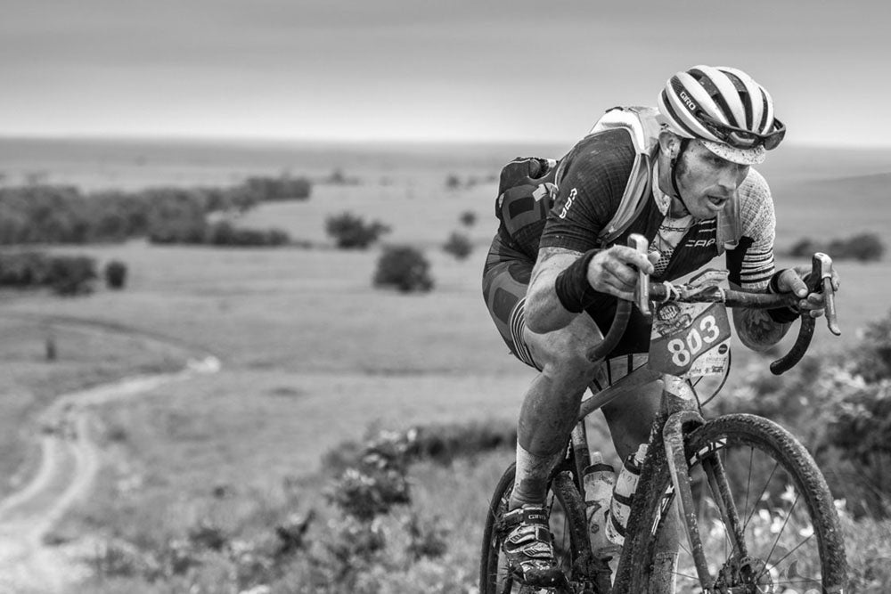 Yuri Hauswald overcame a 22-minute deficit in the second half of the Dirty Kanza 200 to win the race. Photo: <a href="http://adventuremonkey.com/" target="_blank">Adventure Monkey</a>