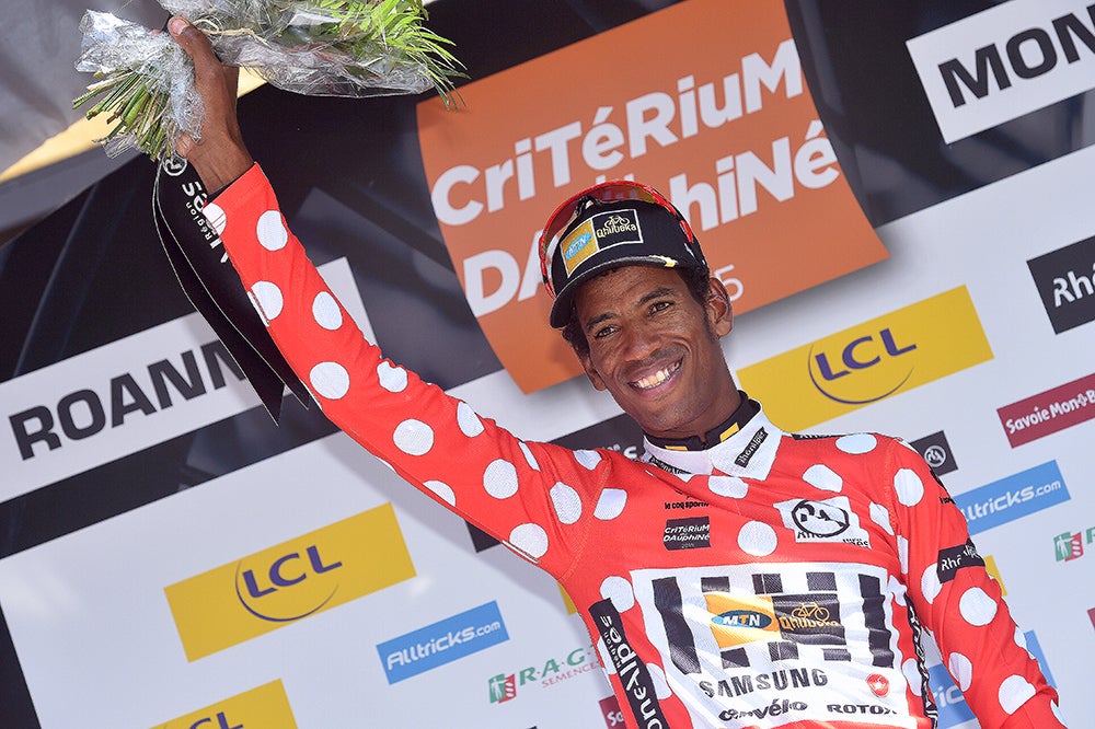 MTN-Qhubeka's Daniel Teklehaimanot is one of two Eritreans racing the Tour de France this year. He won the king of the mountains classification in the 2015 Critérium du Dauphiné. Photo: Tim De Waele | <a href="http://www.tdwsport.com" target="_blank">TDWsport.com</a>