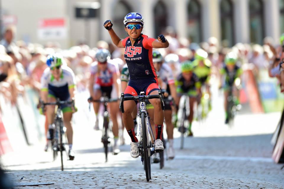 Coryn Rivera sprinted to victory in stage 5 of Internationale Thüringen Rundfahrt der Frauen on Wednesday. Photo: Internationale Thüringen Rundfahrt der Frauen
