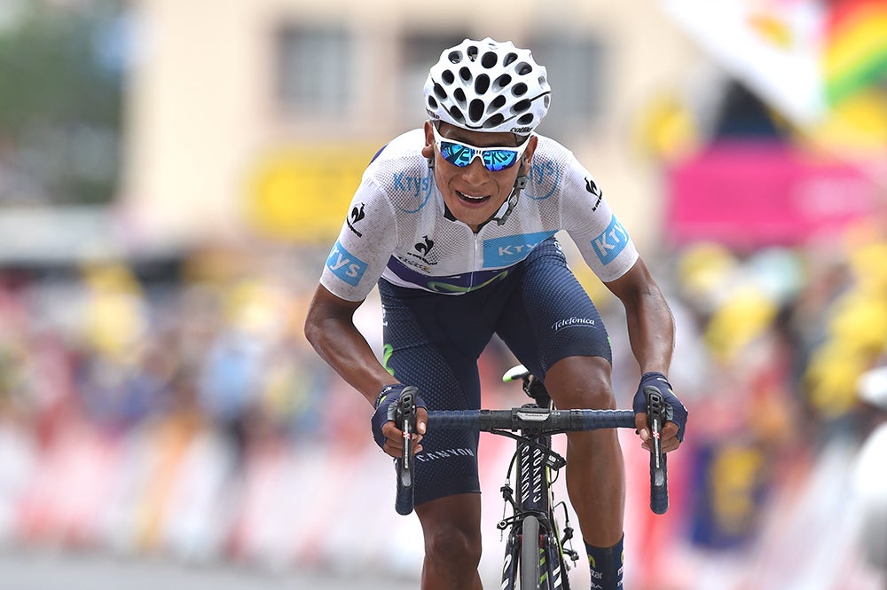 Nairo Quintana (Movistar) took a little time on Chris Froome (Sky) in stage 19, but the climb was not steep enough for him to really eat into the yellow jersey's lead. Photo: Tim De Waele | <a href="http://www.tdwsport.com" target="_blank">TDWsport.com</a>