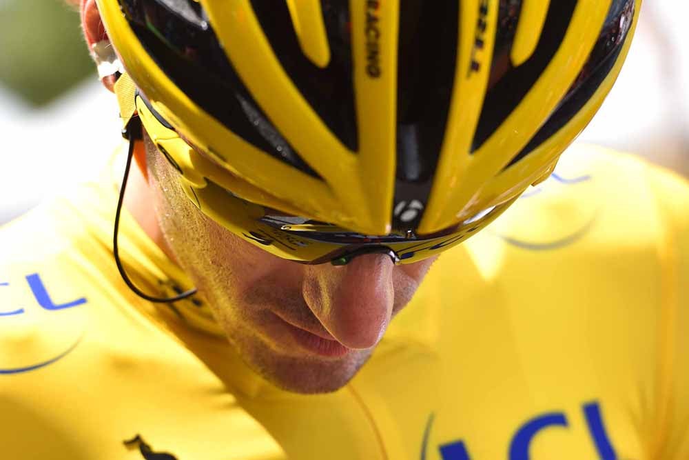 Fabian Cancellara (Trek Factory Racing) started the day in yellow, but finished the day in pain, due to a major crash on the way to the finish in Huy. He would withdraw from the Tour later in the day with two fractured vertebrae. Photo: Tim De Waele | <a href="http://www.tdwsport.com" target="_blank">TDWsport.com</a>