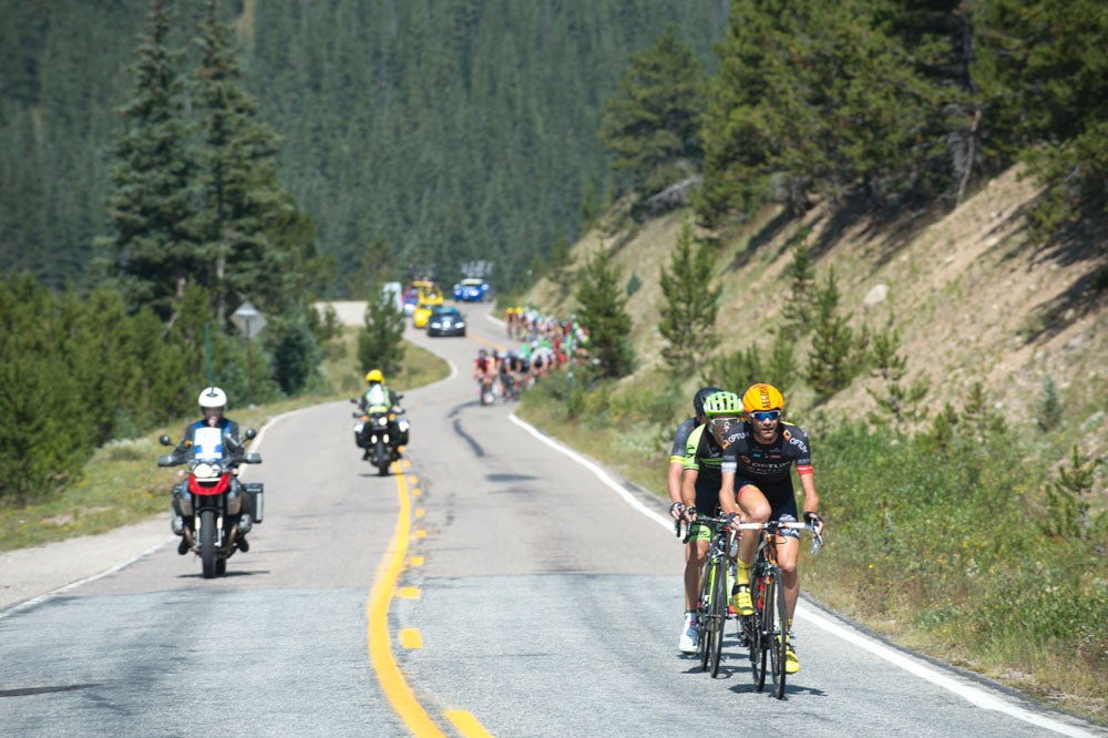Phil Gaimon led the break as the riders climbed Independence Pass in the 2015 edition of the USA Pro Challenge. Photo: Casey B. Gibson | <a href="http://www.cbgphoto.com">www.cbgphoto.com</a>