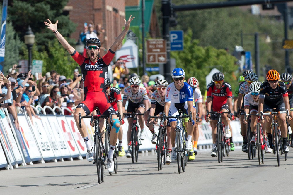 BMC's Taylor Phinney continued his remarkable comeback with an emphatic victory in stage 1 of the 2015 USA Pro Challenge. Photo: Casey B. Gibson | <a href="http://www.cbgphoto.com">www.cbgphoto.com</a>