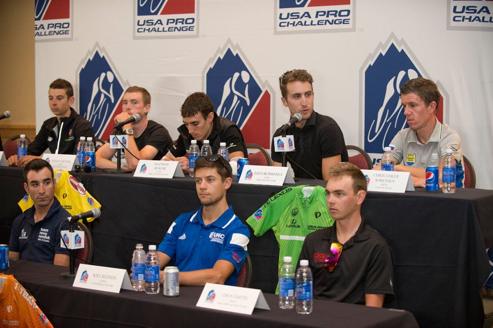 Opening press conference, 2015 USA Pro Challenge, Steamboat Springs, Colorado. Photo: Casey B. Gibson | <a href="http://www.cbgphoto.com">www.cbgphoto.com</a>