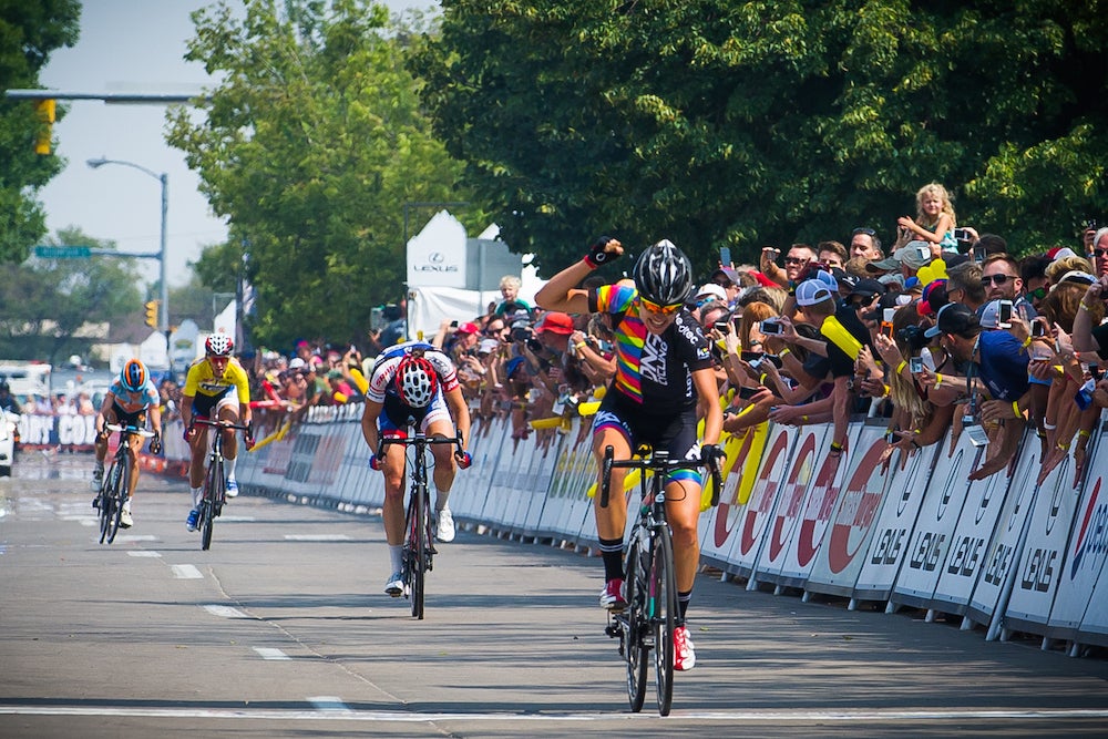 Tayler Wiles took the win after riding in a high-caliber breakaway move at the end of the stage. Photo: Dejan Smaic | <a href="http://sportifimages.com/">www.sportifimages.com </a>