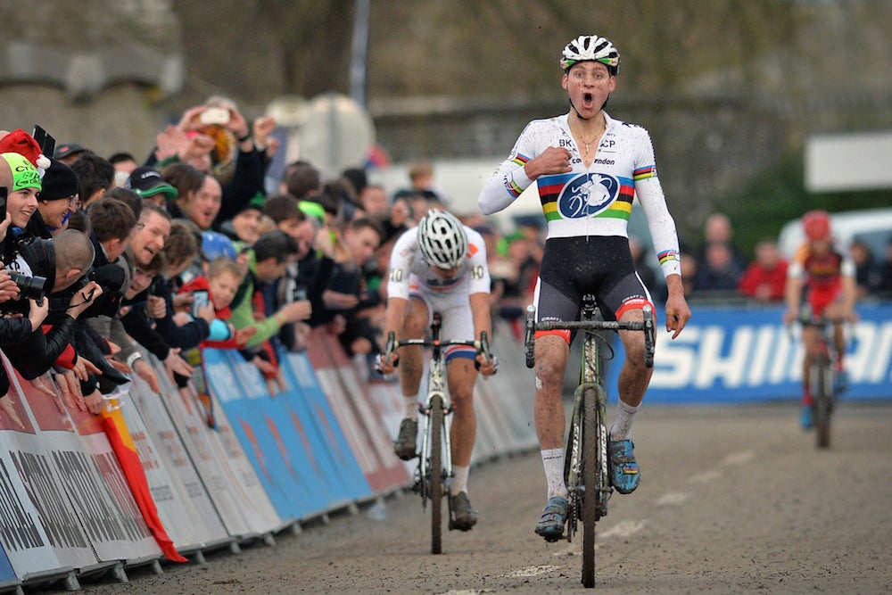 Mathieu van der Poel takes a hard-fought win over World Cup leader Wout Van Aert at the Namur leg of the series. Photo: David Stockman | AFP