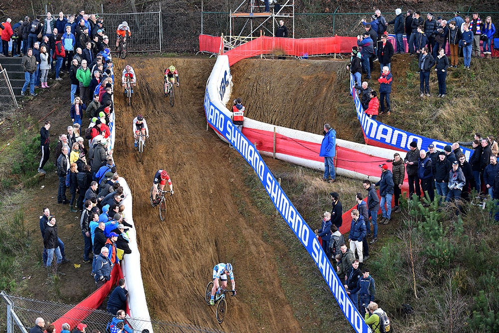 A muddy descent dashed several riders' hopes on the Heusden-Zolder circuit that will host the January world championships. Photo: Tim De Waele | <a href="http://www.tdwsport.com" target="_blank">TDWsport.com</a>