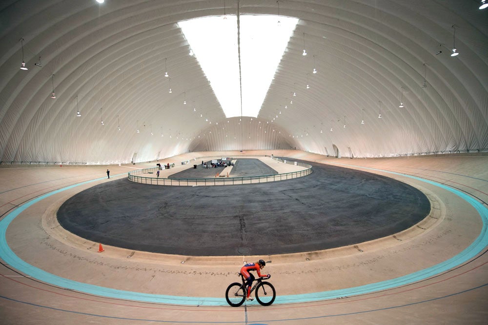 USA Cycling recently installed a new cover on its Colorado Springs velodrome. Photo: Casey B. Gibson | <a href="http://www.cbgphoto.com">www.cbgphoto.com</a>