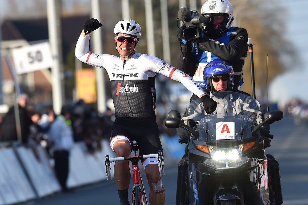 Jasper Stuyven outfoxed the quick men with a bold solo move to win Kuurne-Brussels-Kuurne. Photo: Tim De Waele | <a href="http://www.tdwsport.com" target="_blank">TDWsport.com</a>