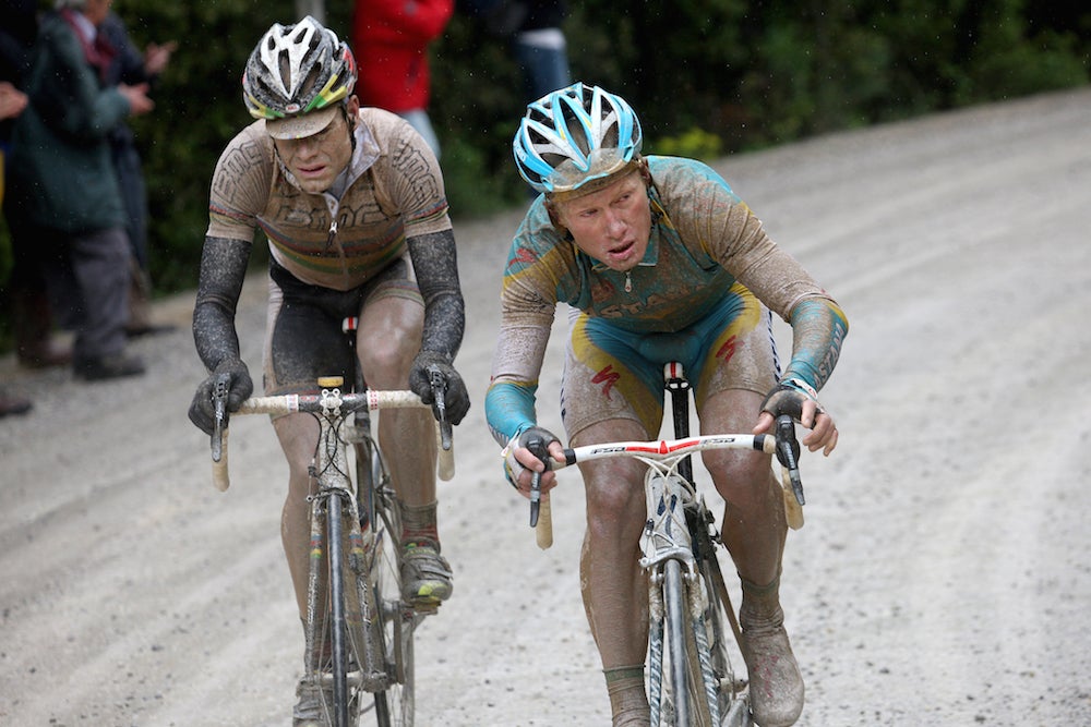 Remember stage 7 of the 2010 Giro? With rain in the forecast, Saturday's Strade Bianche could look a lot like this (with no Cadel or Vino, of course). Photo: <a href="http://www.tdwsport.com" target="_blank" rel="noopener">TDWsport.com</a>