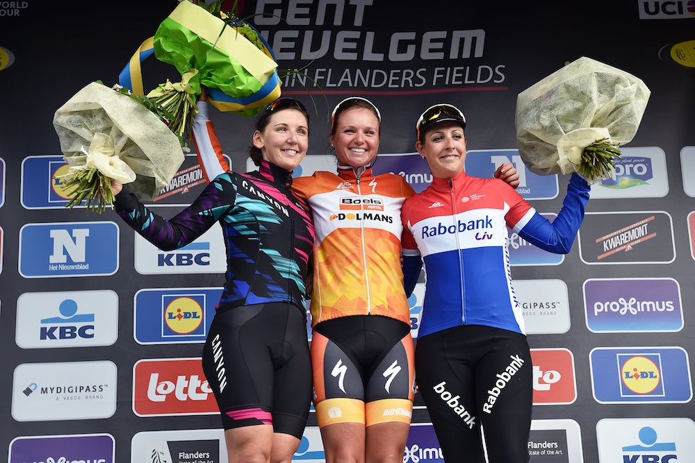 Adding a Gent-Wevelgem title to her palmares after winning the Ronde van Drenthe two weeks ago, Chantal Blaak now leads the Women's WorldTour. Photo: Tim De Waele | <a href="http://www.tdwsport.com" target="_blank">TDWsport.com</a>