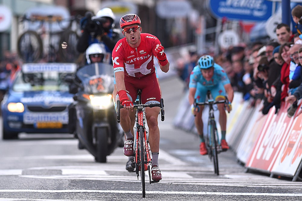 Alexander Kristoff was outnumbered in the De Panne sprint, but managed to win stage 1 ahead of Astana's Alexey Lutsenko and Lieuwe Westra. Photo: Tim De Waele | <a href="http://www.tdwsport.com" target="_blank">TDWsport.com</a>