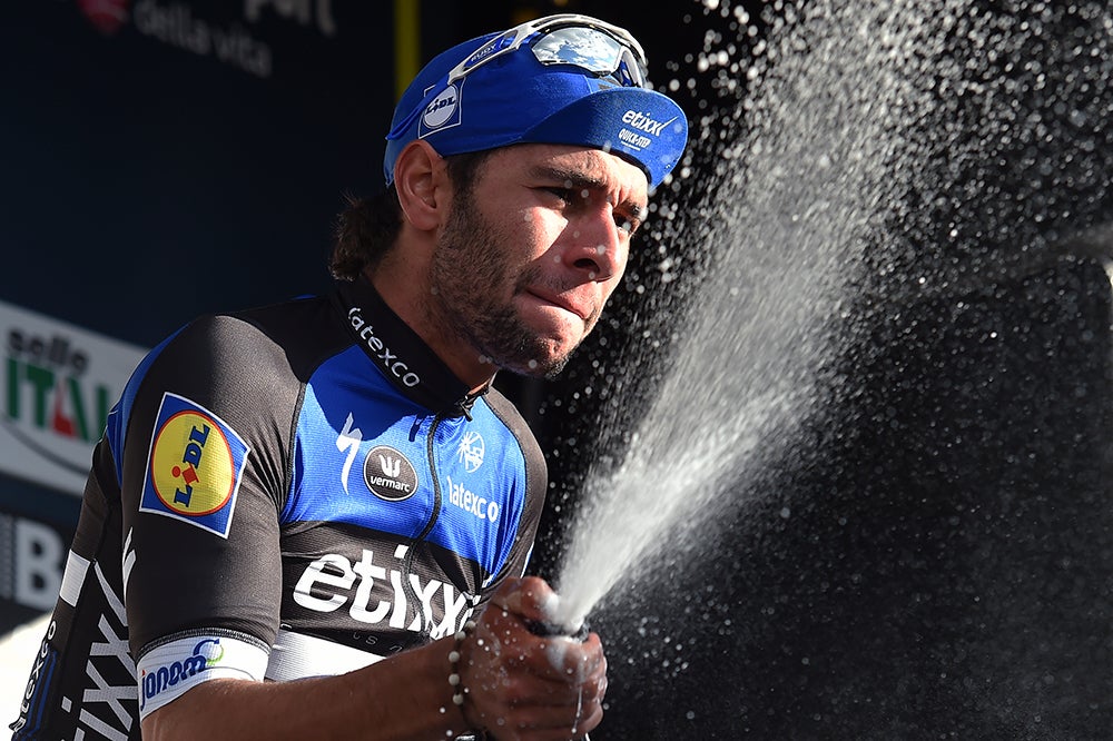 Fernando Gaviria popped his first bottle of bubbly on a WorldTour podium, and with his sprinting talent, many more wins are likely in his future. Photo: Tim De Waele | <a href="http://www.tdwsport.com" target="_blank">TDWsport.com</a>