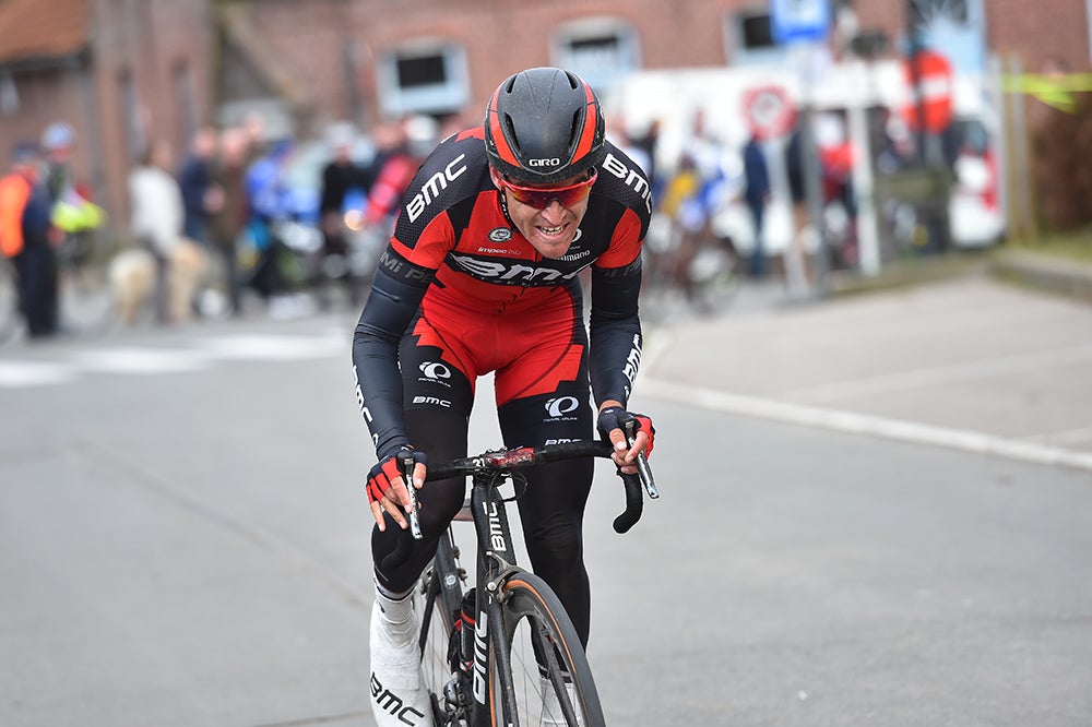 With nine kilometers to go, Greg Van Avermaet put in a gutsy solo attack at Dwars door Vlaanderen. He went all in with his effort but was swept up by a large chase, just 250 meters from the line. Photo: Tim De Waele | <a href="http://www.tdwsport.com" target="_blank">TDWsport.com</a>