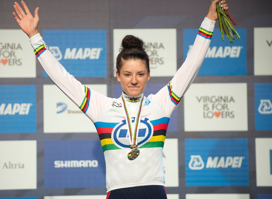 Chloe Dygert earned junior gold medals in both the road race and the time trial at Richmond worlds in 2015. Photo: Casey B. Gibson | <a href="http://www.cbgphoto.com">www.cbgphoto.com</a>