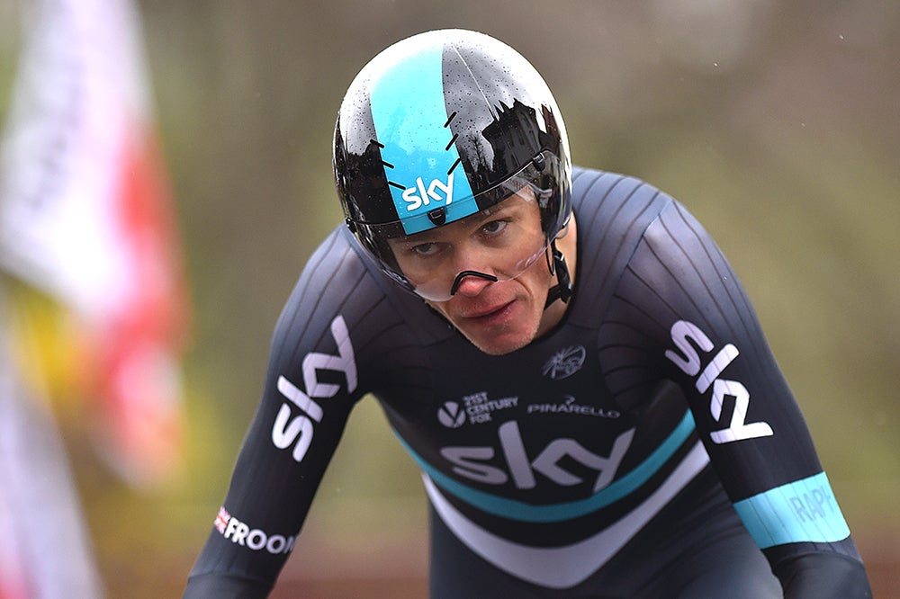 Two-time Tour de Romandie winner Chris Froome wasn't too pleased to race in the cold, snowy weather on Tuesday. Photo: Tim De Waele | <a href="http://www.tdwsport.com" target="_blank">TDWsport.com</a>