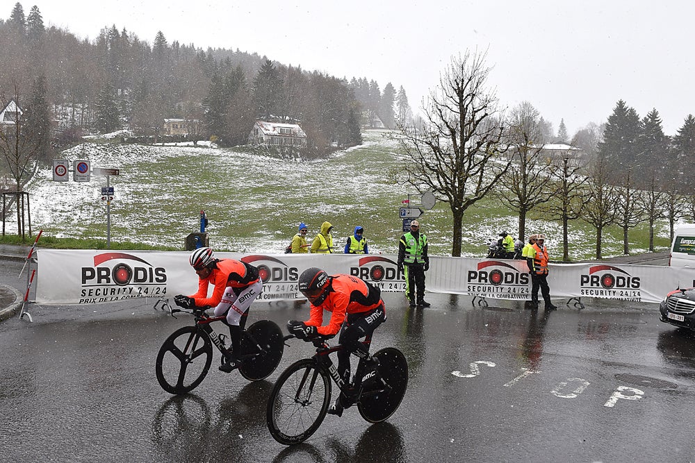 Tuesday's Tour de Romandie prologue featured cold and snowy weather conditions. Photo: Tim De Waele | <a href="http://www.tdwsport.com" target="_blank">TDWsport.com</a>