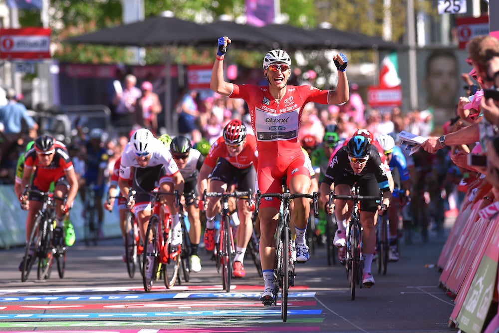 Marcel Kittel crossed the stage 3 finish line in the points classification leader's jersey — but he'll trade red for pink now that he leads the general classification as well. Photo: Tim De Waele | <a href="http://www.tdwsport.com" target="_blank">TDWsport.com</a>