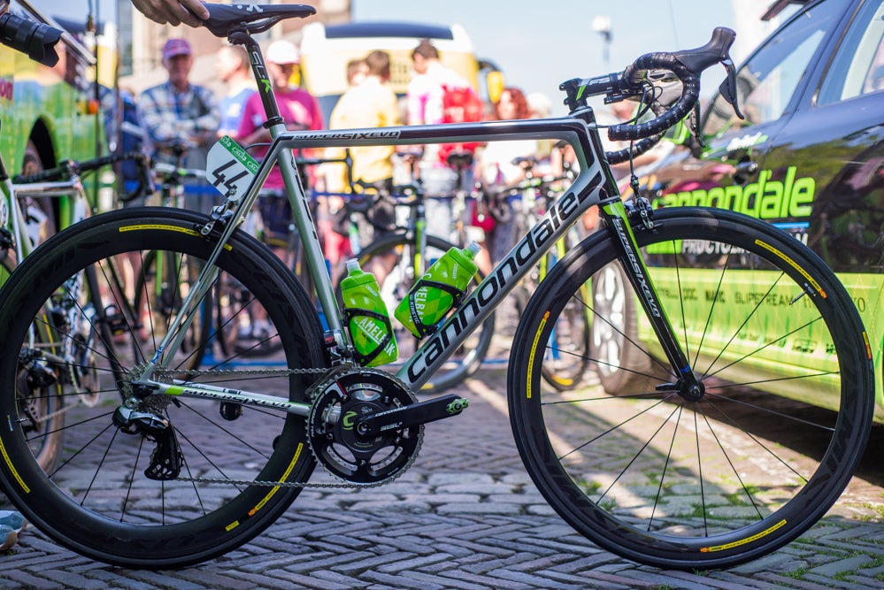 Joe Dombrowski will ride his first Giro d'Italia aboard this Cannondale SuperSix EVO, built up with Shimano components, an FSA cockpit and seatpost, and Mavic wheels. He rides a 58cm frame, which is reasonable for his tall, lanky frame. Photo: Caley Fretz | VeloNews.com