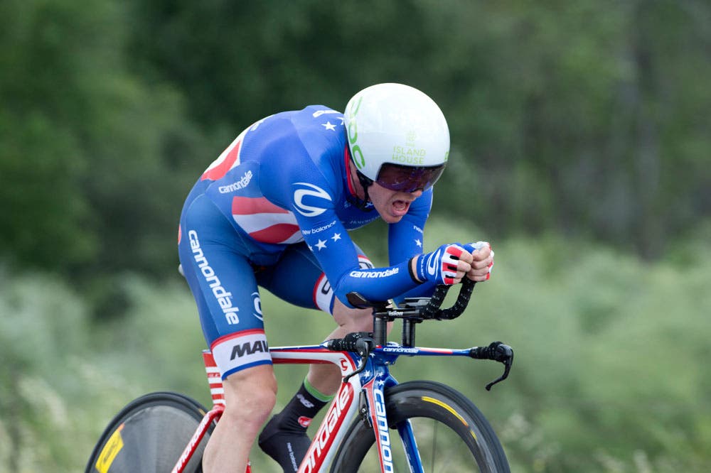 Showing off the stars and stripes jersey of the national champion, Andrew Talansky finished second in the 2016 Amgen Tour's individual time trial. Photo: Casey B. Gibson | www.cbgphoto.com