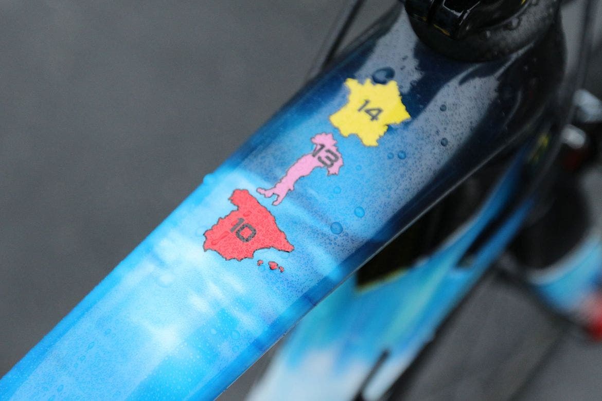 An homage to Nibali's palmares is emblazoned on the top tube. Photo: Dan Cavallari | VeloNews.com