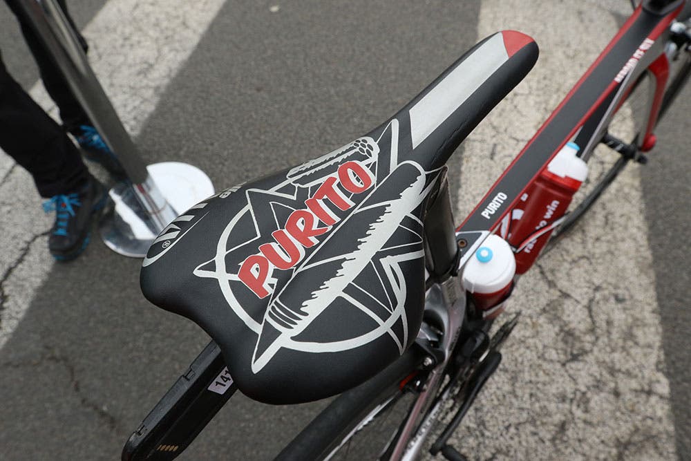Purito rides a Selle Italia saddle emblazoned with a cigar. Photo: Dan Cavallari | VeloNews.com