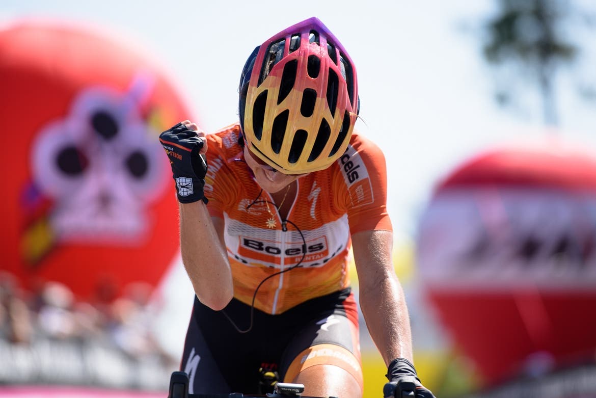 Evelyn Stevens earned her second stage win of the Giro Rosa at Madonna della Guardia, attacking in the final kilometers to the summit finish. Photo: Velofocus