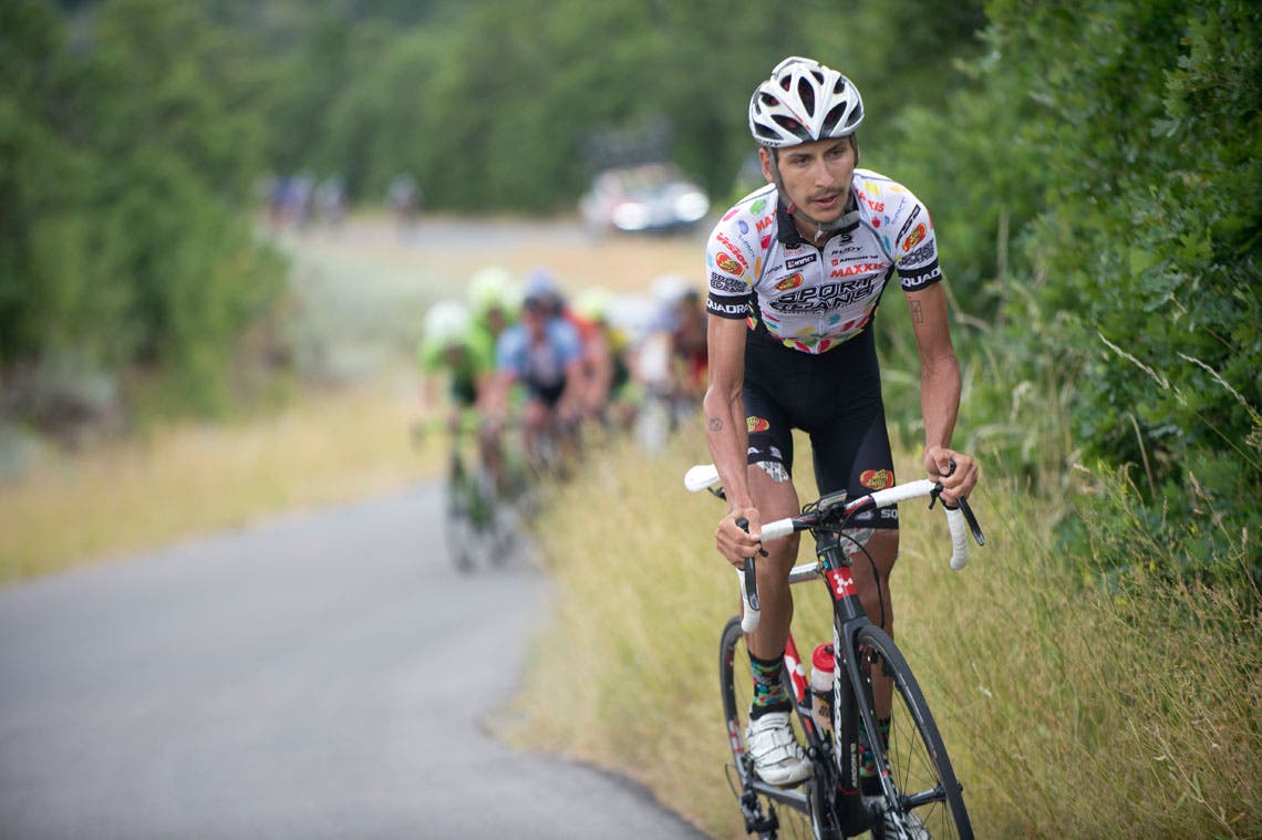 Trying to reclaim the yellow jersey, Lachlan Morton attacked at the bottom of the final Empire climb and never looked back. He won the stage and took back the leader's jersey. Photo: Casey B. Gibson | www.cbgphoto.com