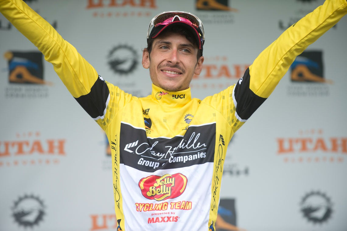 Lachlan Morton celebrated his big win in Utah after a final-stage effort. Photo: Casey B. Gibson | <a href="http://www.cbgphoto.com">www.cbgphoto.com</a>