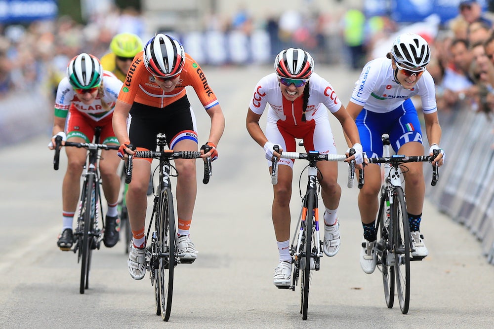 Anna van der Breggen won the reduced sprint to the finish line in Plumelec, France to take the European women's road title. Photo: Tim De Waele | <a href="http://www.tdwsport.com" target="_blank">TDWsport.com</a>