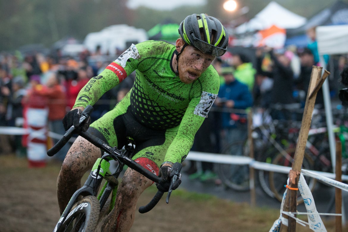 Though not on the front during the first laps and then taking a dramatic tumble down the steepest hill, Stephen Hyde was able to take control of the race and finished with a 20-second advantage. Photo: Wil Matthews