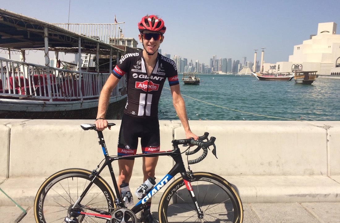 In Qatar, I measure wind strength by the amount of hair escaping from my helmet. Photo: Tim De Waele | <a href="http://www.tdwsport.com" target="_blank">TDWsport.com</a>