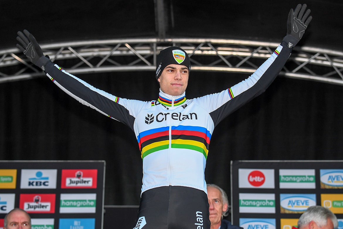 Reigning world champion Wout van Aert (BEL) stands victorious after winning the 2016 Superprestige-Francorchamps on Saturday, December 3. Photo: Tim De Waele | <a href="http://www.tdwsport.com" target="_blank">TDWsport.com</a>