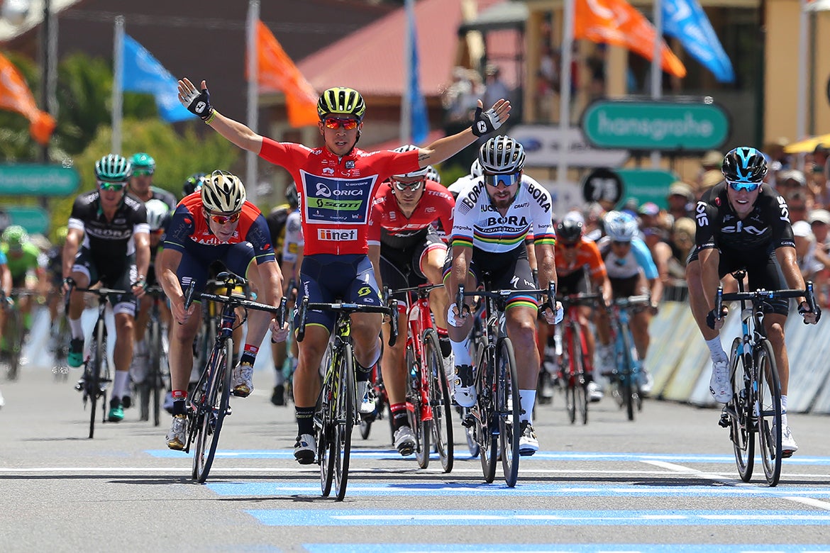 Although Sagan had a late charge to the line, Ewan hung on for his second stage win of this Tour Down Under. Photo: Tim De Waele | <a href="http://www.tdwsport.com" target="_blank">TDWsport.com</a>