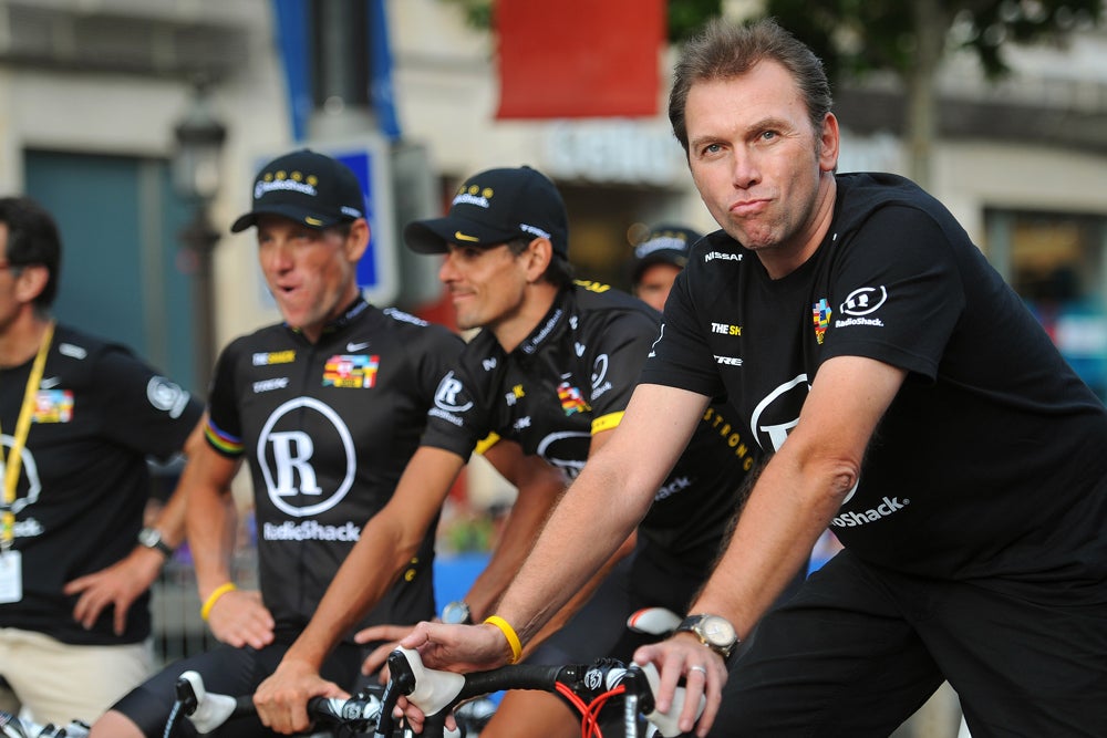 Johan Bruyneel (right) said Lance Armstrong never used a hidden motor in his bike. Photo: Tim De Waele | <a href="http://www.tdwsport.com" target="_blank">TDWsport.com</a>