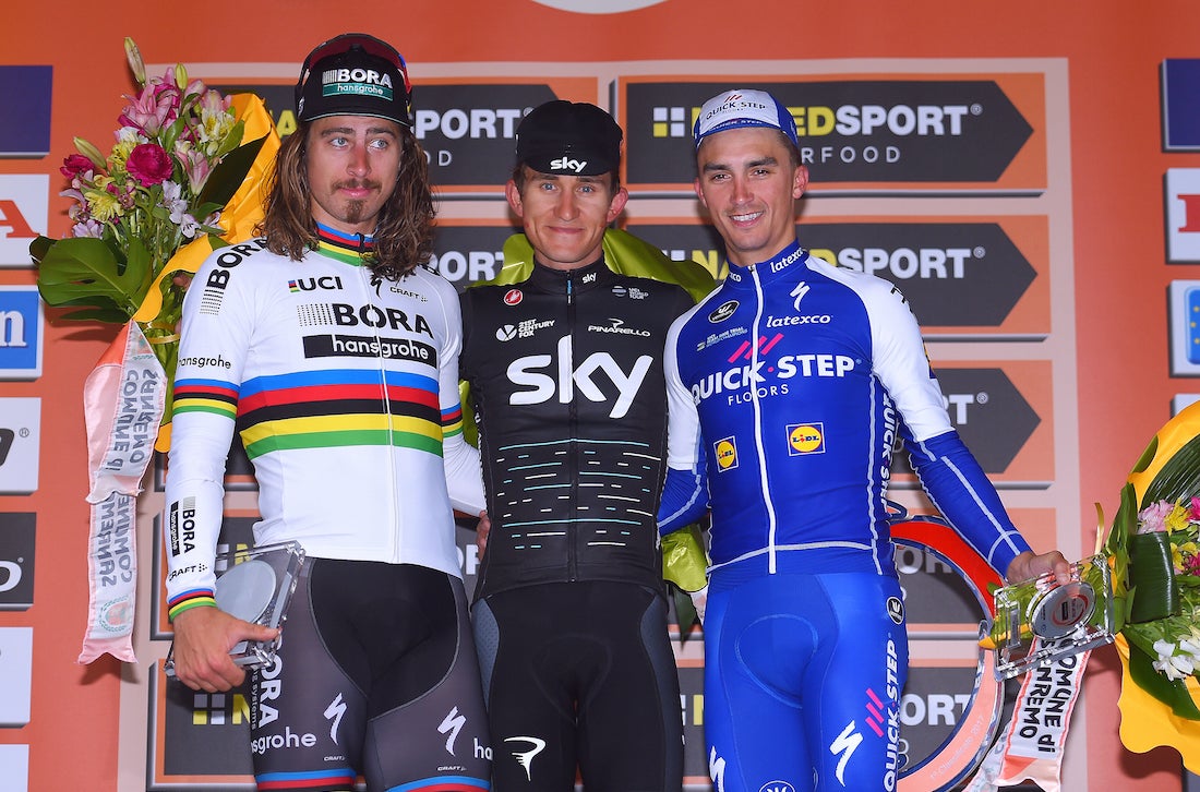 The 2017 Milano-Sanremo podium. Photo: Tim De Waele | <a href="http://www.tdwsport.com" target="_blank">TDWsport.com</a>
